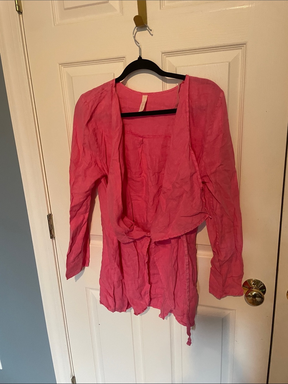 Women's Pink Lightweight Open-Front Tie Waist Top promo 100% linen size small
